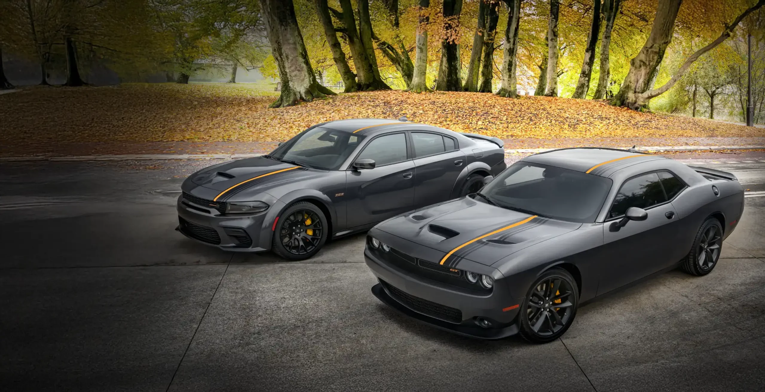 2 auta marki Dodge - Charger oraz Challanger w wersji Orange